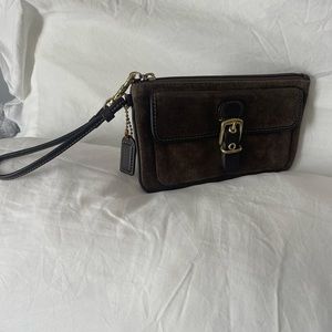 Brown suede Coach wristlet